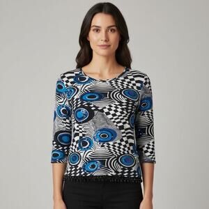 Vintage Beverly's Beaded Embellished Evil Eye Print Blouse Women's Size Medium